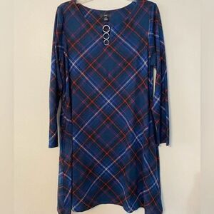 R&K Blue and Red Plaid Plus Dress with Silver Ring Accents